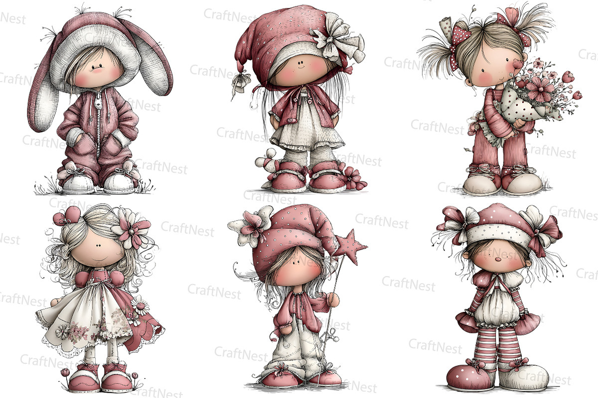 Whimsical Dolls Clipart Bundle, an Illustration by Craft Nest (Photo 8 of 8)