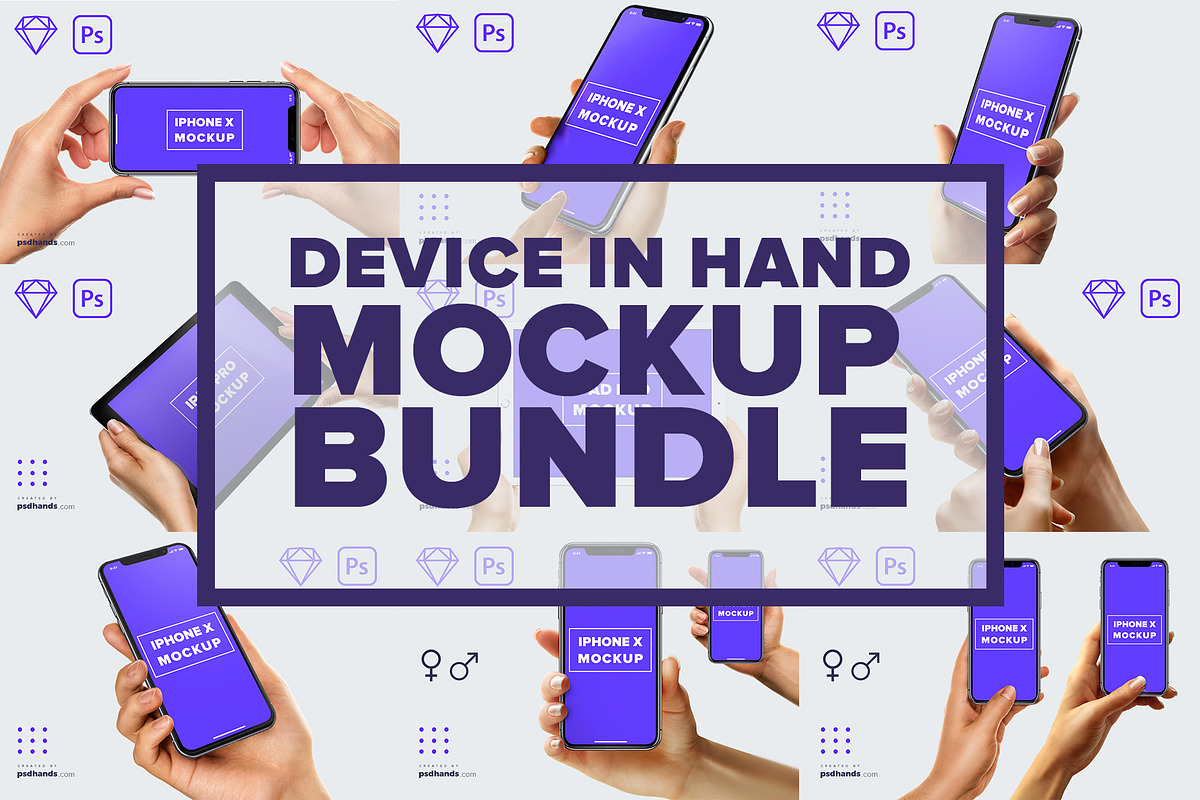 iPhone in hand Mockup BUNDLE, an iPhone Mockup by LazyCrazy (Photo 1 of 6)