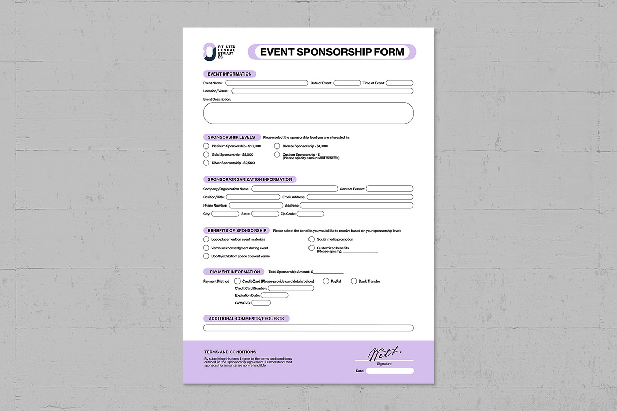 Event Sponsorship Form Template, a Stationery Template by BrandPacks (Photo 4 of 4)