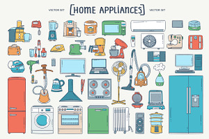 Vector set with home appliances
