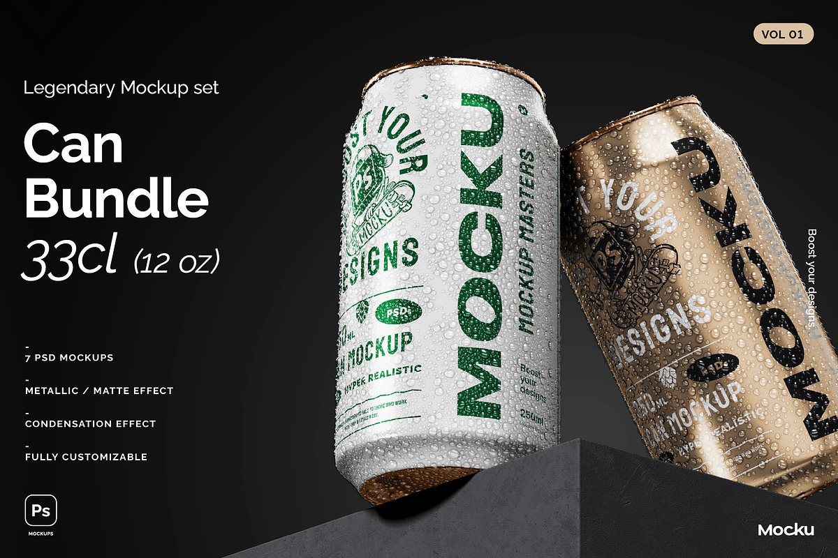 Can Bundle Mockups - 33cl / 12oz, a Product Mockup by Mocku (Photo 1 of 13)