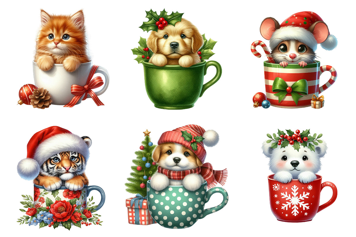 Christmas mugs watercolor clipart, an Illustration by SinaCreation (Photo 5 of 7)