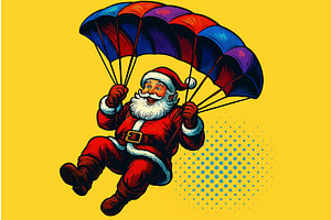 Santa Claus parachuting vector, an Illustration by AlexArt