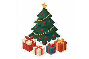Isometric Christmas tree gifts and, an Illustration by AlexArt