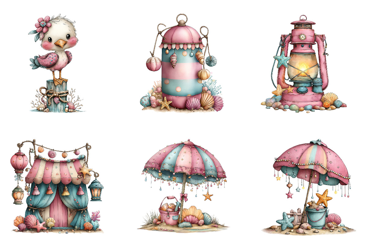 Whimsical Nautical Summer Clipart, an Illustration by CreationArt (Photo 3 of 7)