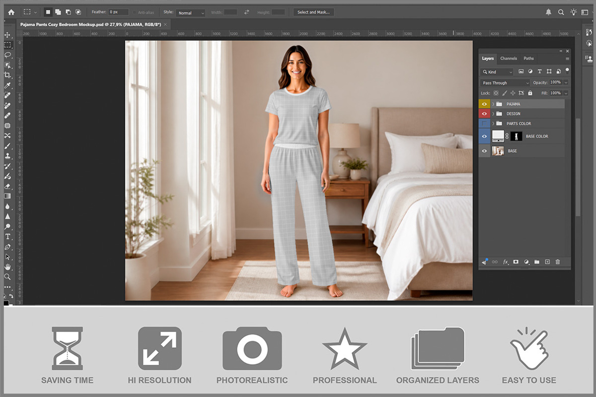 Pajama Pants Cozy Bedroom PSD, a Bottom Mockup by Bruno's Shop (Photo 2 of 3)