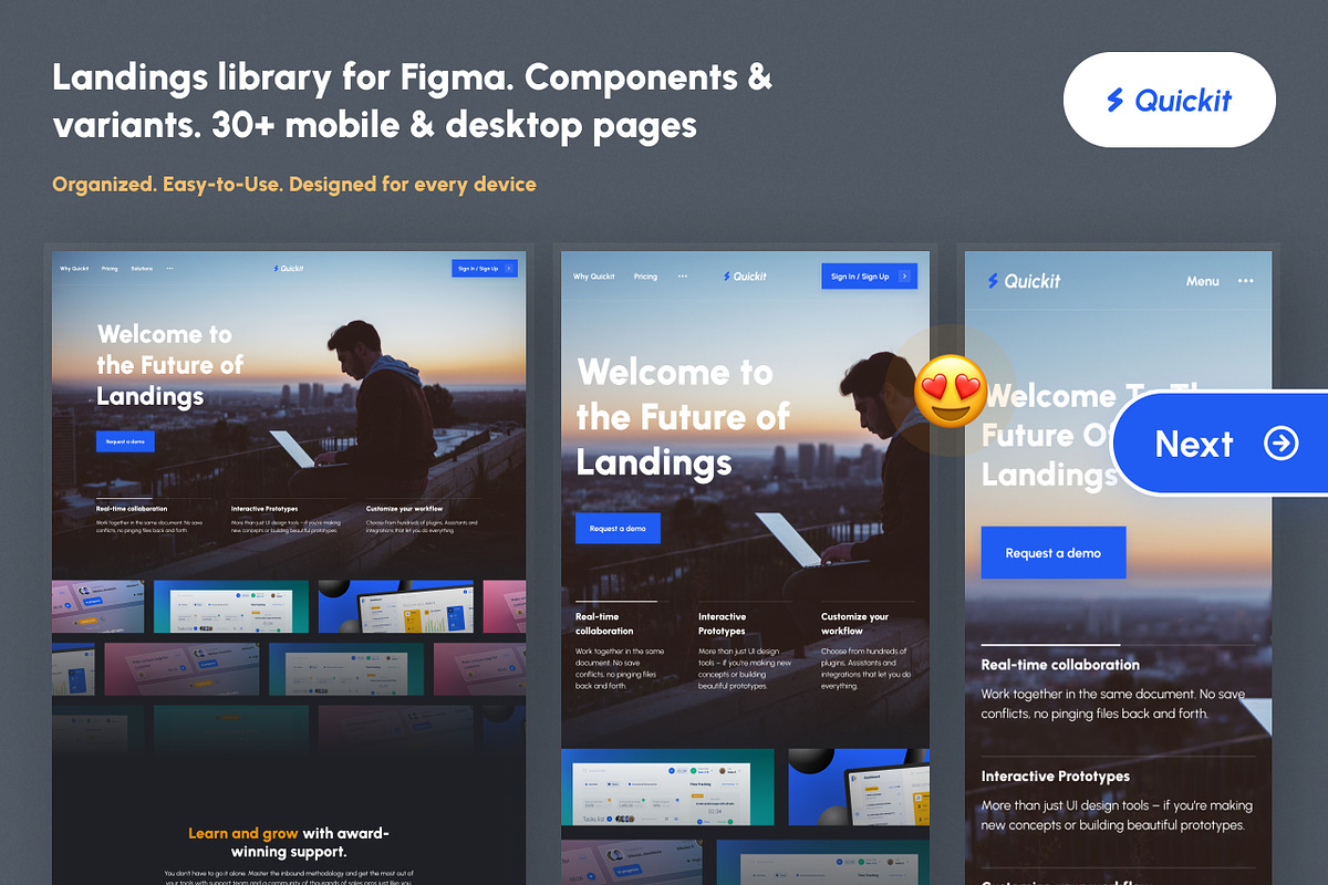 Quickit – Figma Kit for Landing Page, an UI Kit Template by Nikolay K. (Photo 2 of 6)