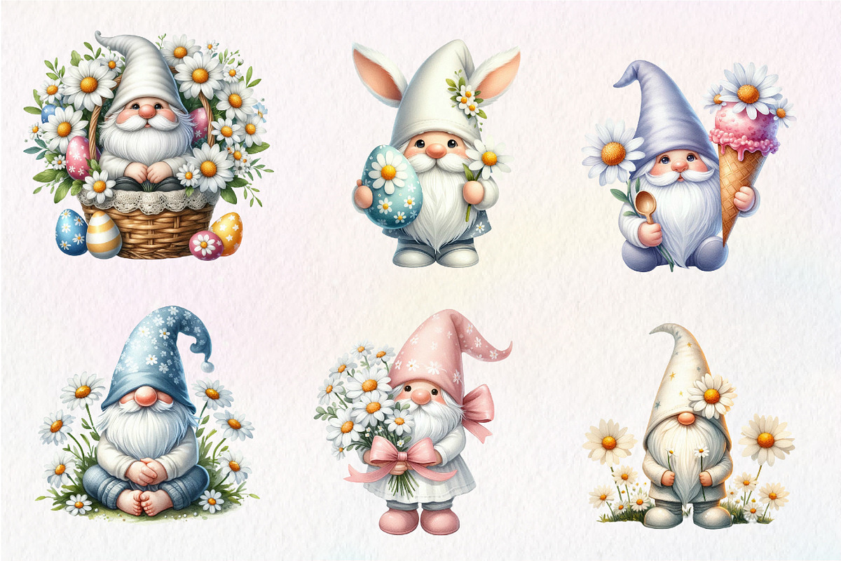 White Gnome Daisy watercolor Clipart, an Illustration by CreationArt (Photo 8 of 9)