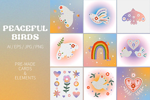 Peaceful birds vector clipart, a Decorative Illustration by viktoriiavk