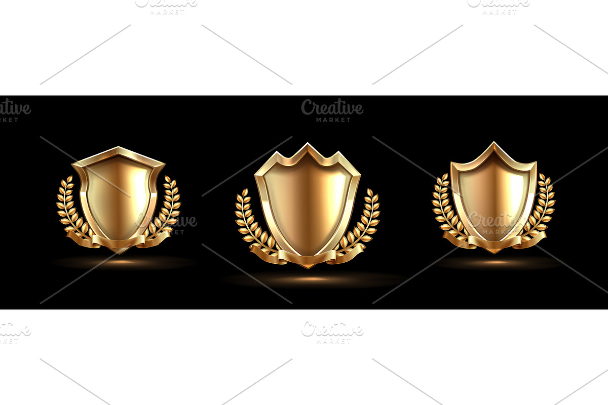 Golden shield with ribbons and, an Object Illustration by art PVP - market
