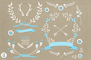 Floral wreaths laurels ribbons blue, an Illustration by GrafikBoutique (Thumbnail 1 of 3)