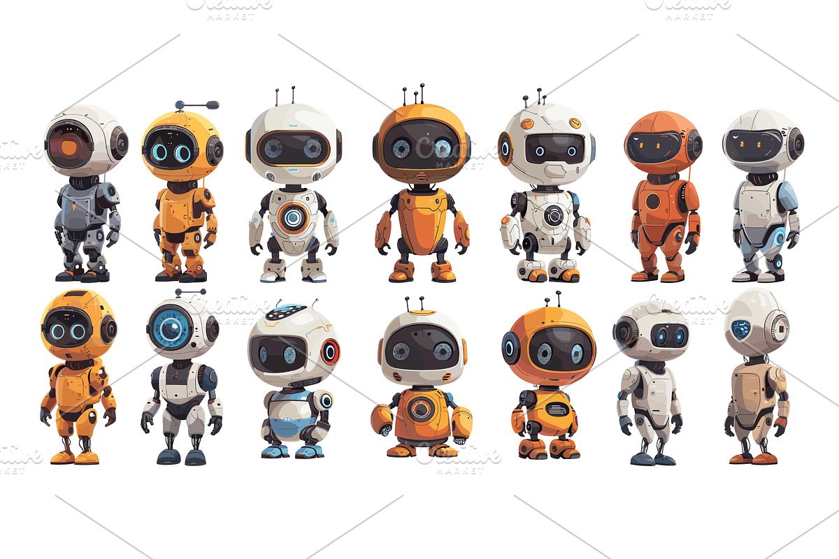 Cartoon robots. Droids mechs, a Technology Illustration by Stock-Smart-Start
