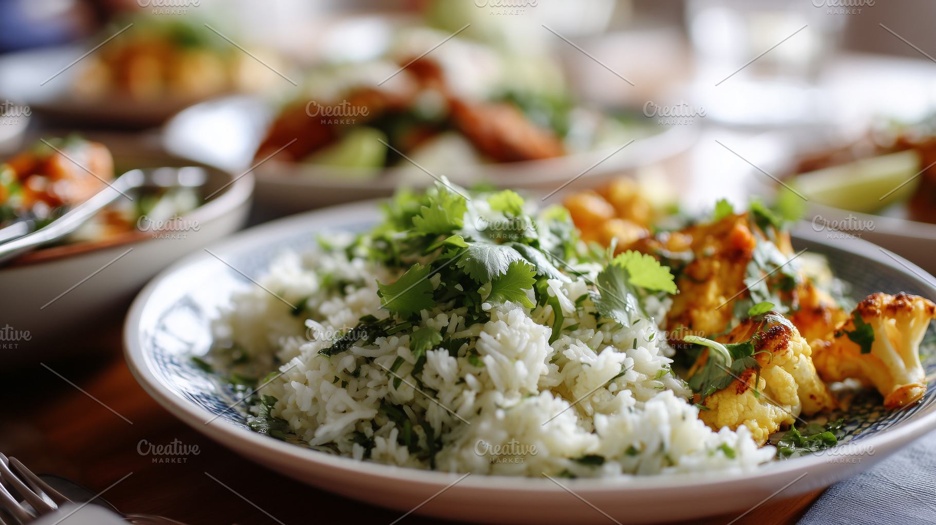 Plate of aromatic basmati rice with, a Food & Drink Photo by MistyDay