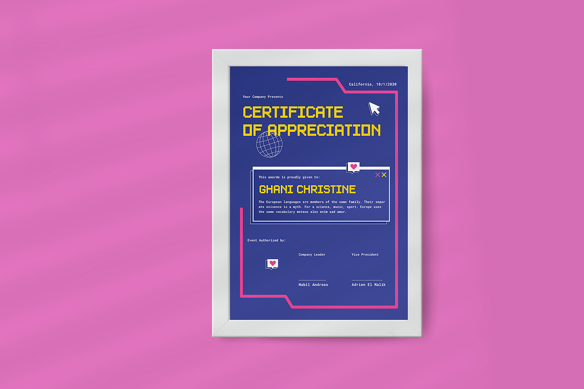 Blue Pixel Y2K Certificate, a Stationery Template by Neermana (Photo 4 of 4)