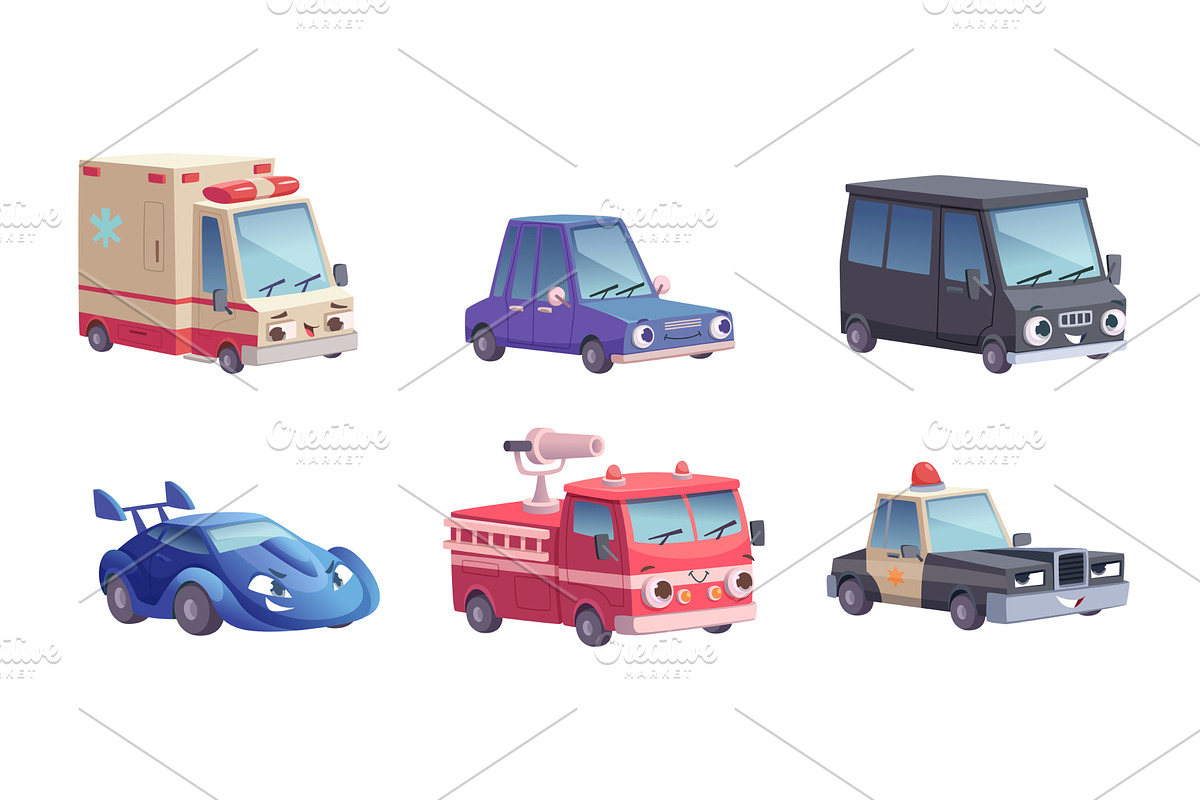 Cars with eyes. Cartoon vehicles, a Graphic by Onyx