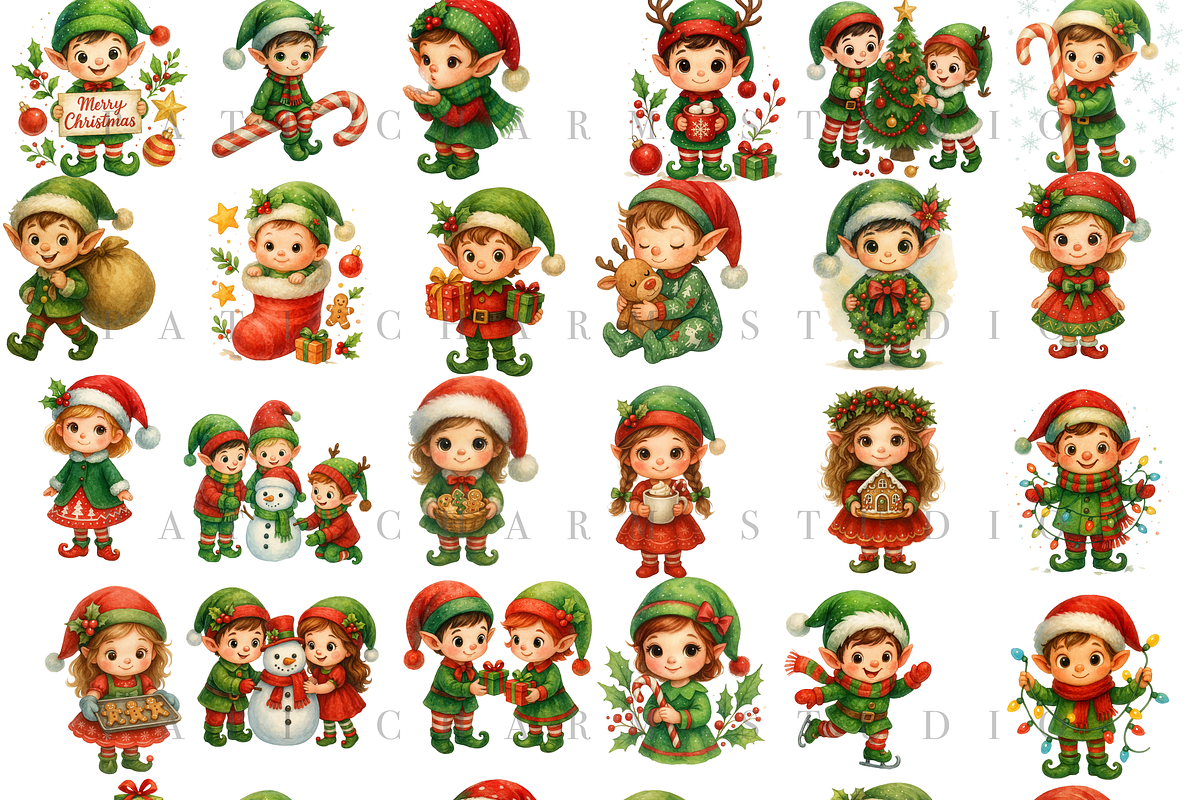 73 Elf Clipart Set, a Decorative Illustration by Pati Charm Studio (Photo 6 of 8)