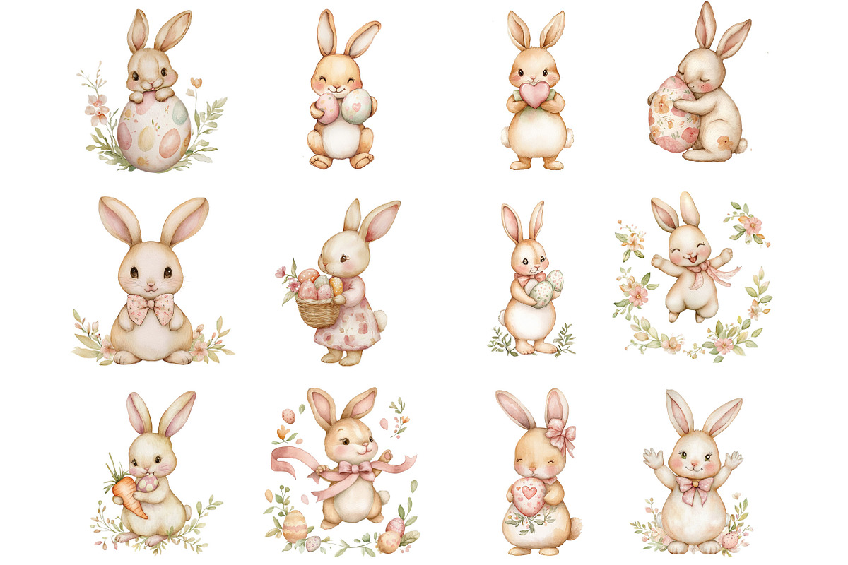 Easter clipart with rabbits, an Illustration by Designking (Photo 3 of 4)