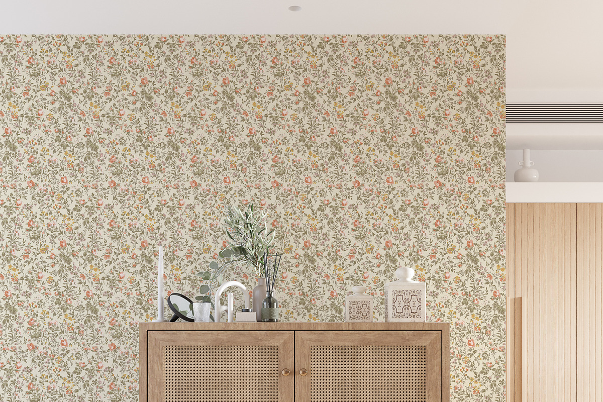 Vintage Floral Coral Mustard Cream, a Pattern Graphic by Mieken Petra Designs (Photo 3 of 4)