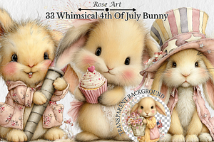 Whimsical 4th Of July Bunny Clipart, a Seasonal Illustration by Rose Art