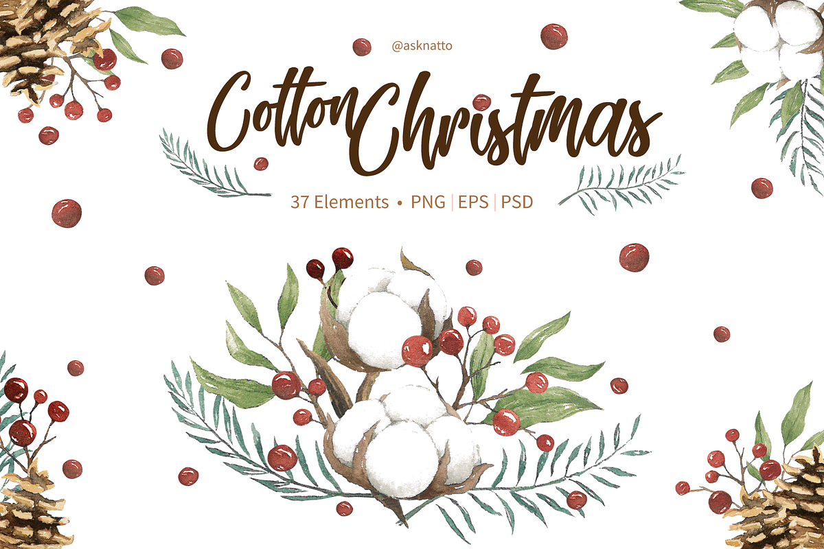 Watercolour Cotton Christmas, an Illustration by Nat (Photo 1 of 3)
