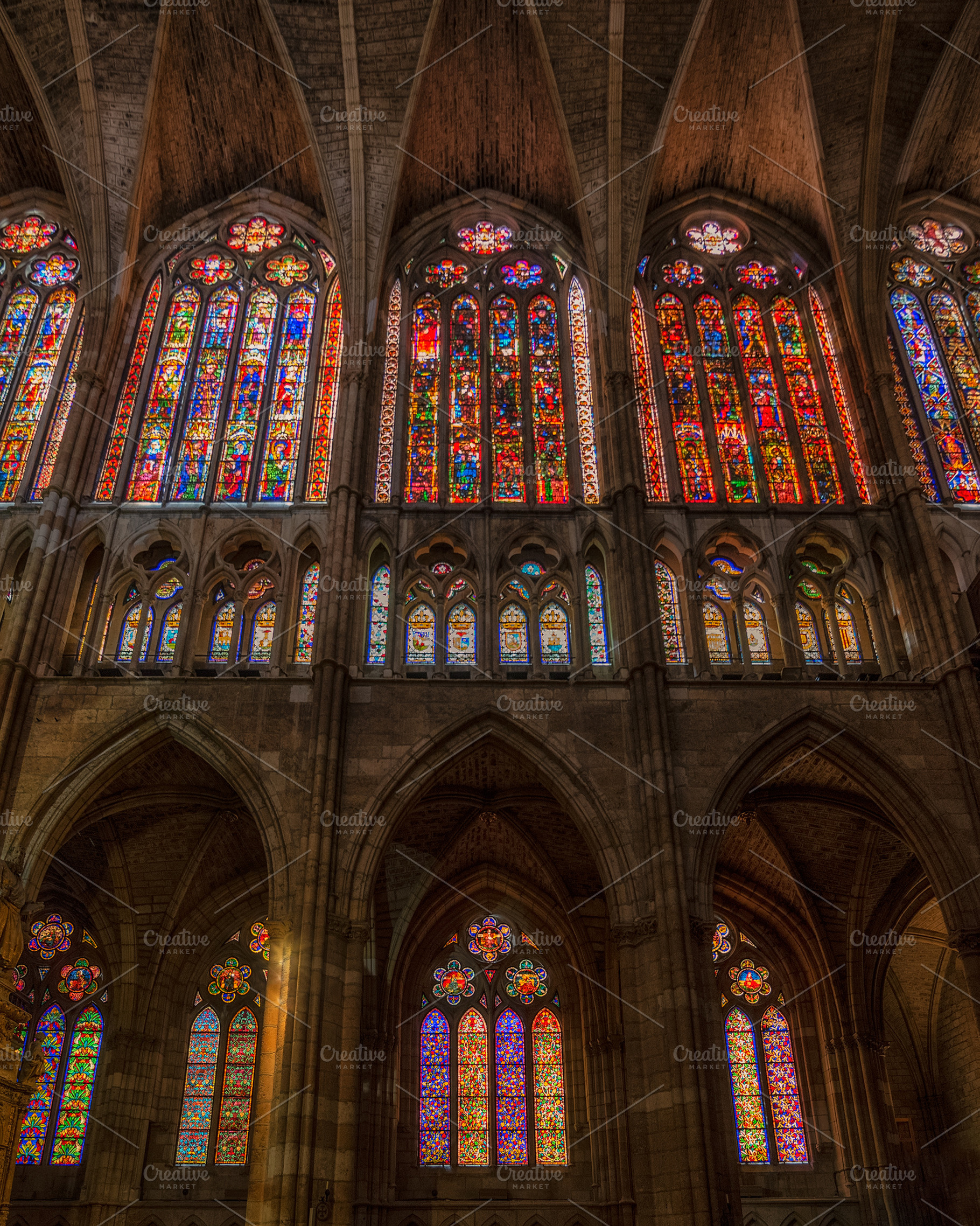 Famous stained glasses at leon cathe stock photo containing stained and glass, an Architecture Photo by PhotoNature