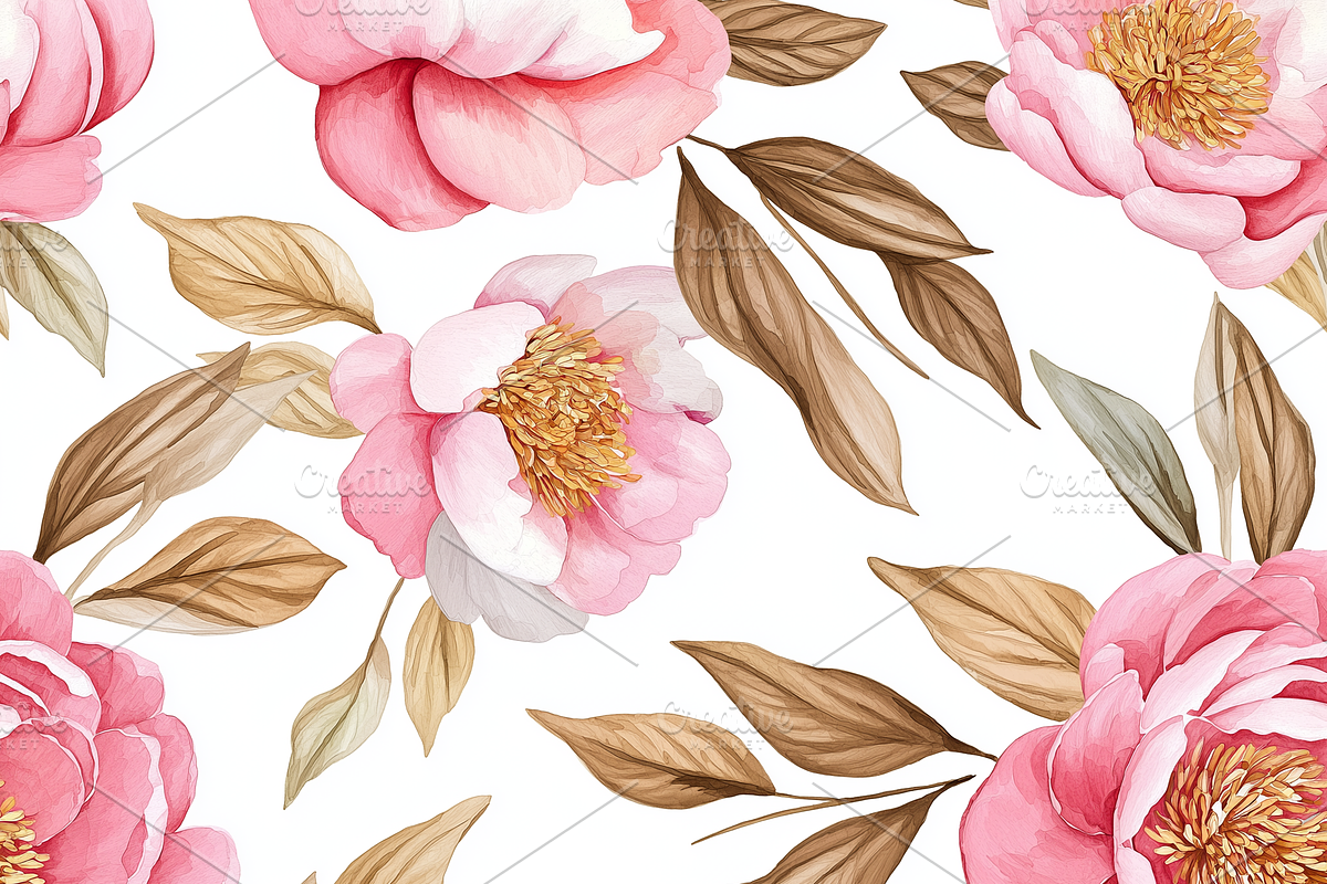 Peony Watercolor Patters Set, a Pattern Graphic by LoveDesignShop (Photo 3 of 6)