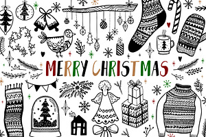 Merry christmas-doodle set