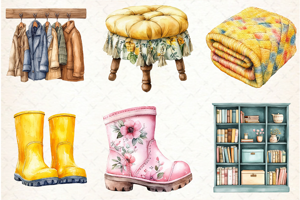 Cozy Home. Room Decor Watercolor Cli, an Illustration by Libby Wishes (Photo 7 of 7)