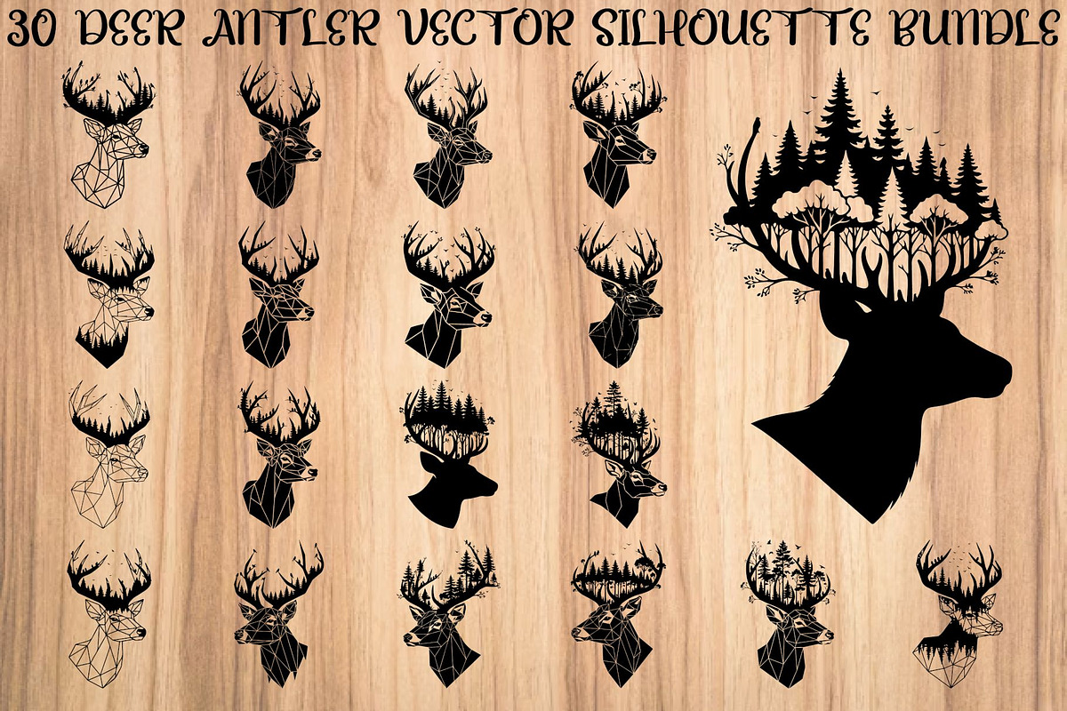 Deer Antler Silhouette Bundle, an Object Illustration by yasushie (Photo 1 of 31)