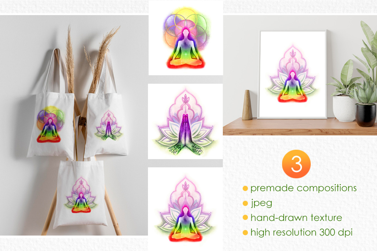 Meditation watercolor set, a Decorative Illustration by Olha Urdeichuk (Photo 4 of 6)