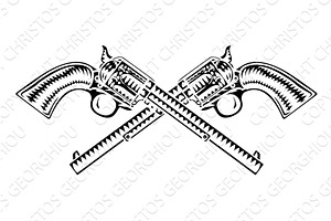 Cowboy Guns Western Pistols Old, an Illustration by Christos Georghiou