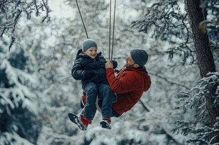 Father enjoys winter fun with son on, a Photo by Iftikhar Alam