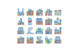 geothermal energy power plant icons, an Object Illustration by pikepicture
