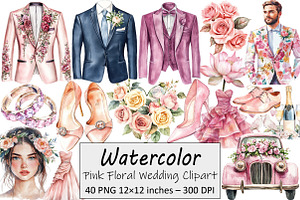 Pink Floral Wedding Clipart, an Illustration by Design Market