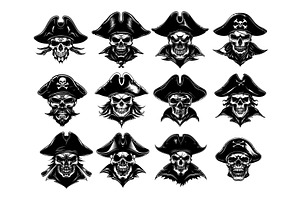 Engraving pirate skull wearing hat, an Object Illustration by Stock-Smart-Start