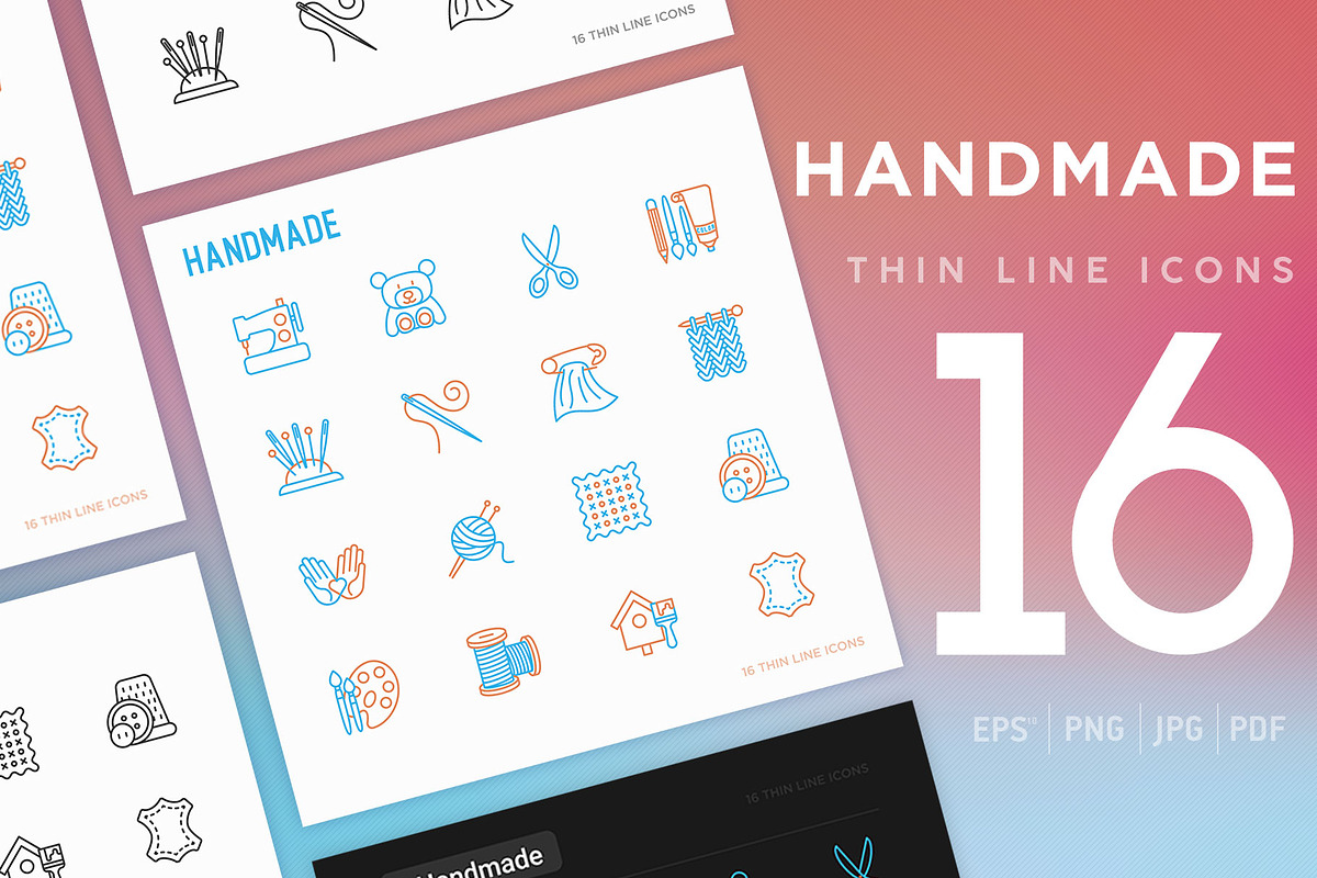 Handmade | 16 Thin Line Icons Set, an Outline Icon by Alex Blogoodf (Photo 1 of 11)