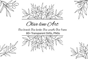 Olive Branch Line Art Clipart SVGs, a Decorative Illustration by Stellalunarts