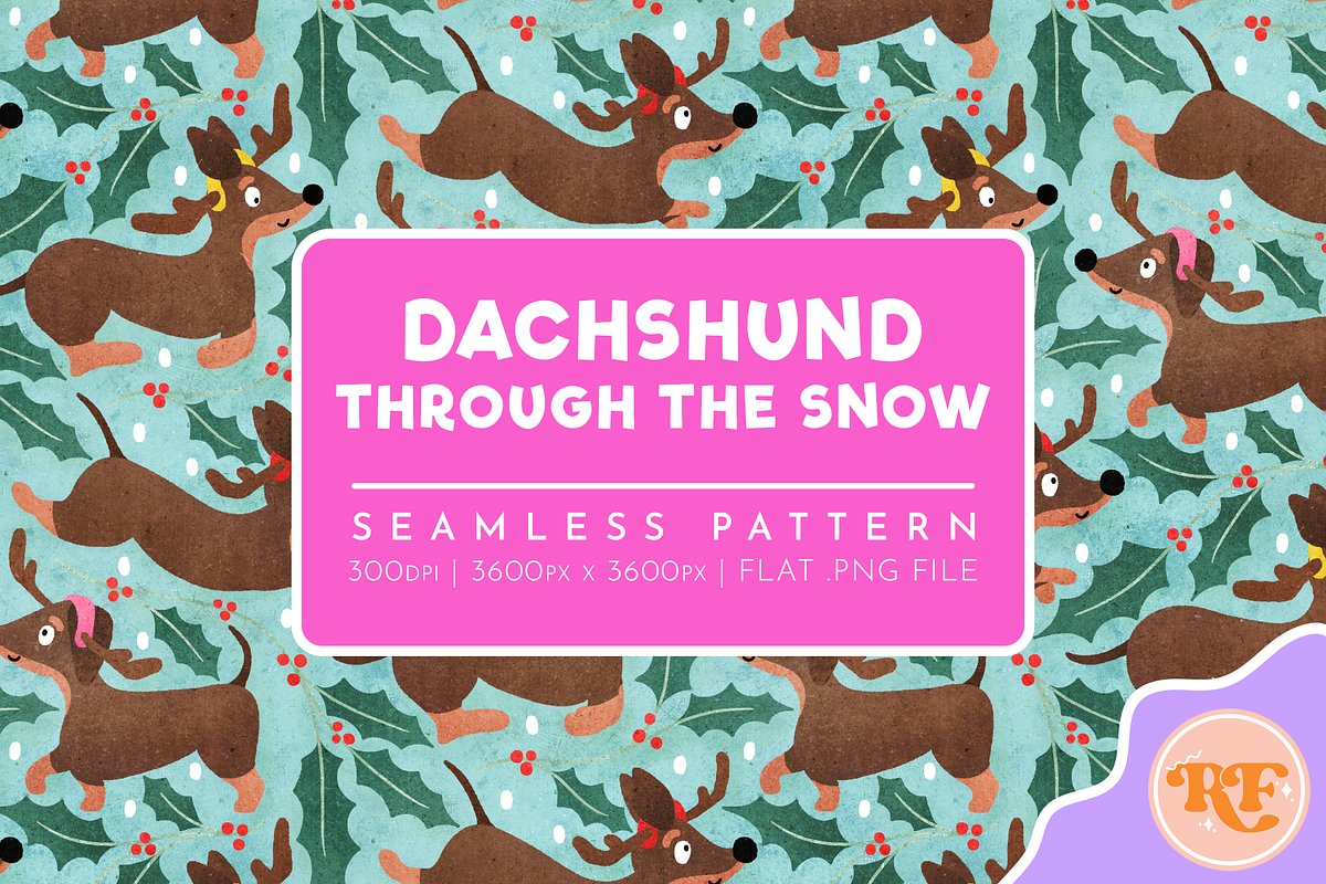 Dachshund Through The Snow Pattern, a Pattern Graphic by Rebecca Flaherty (Photo 1 of 3)