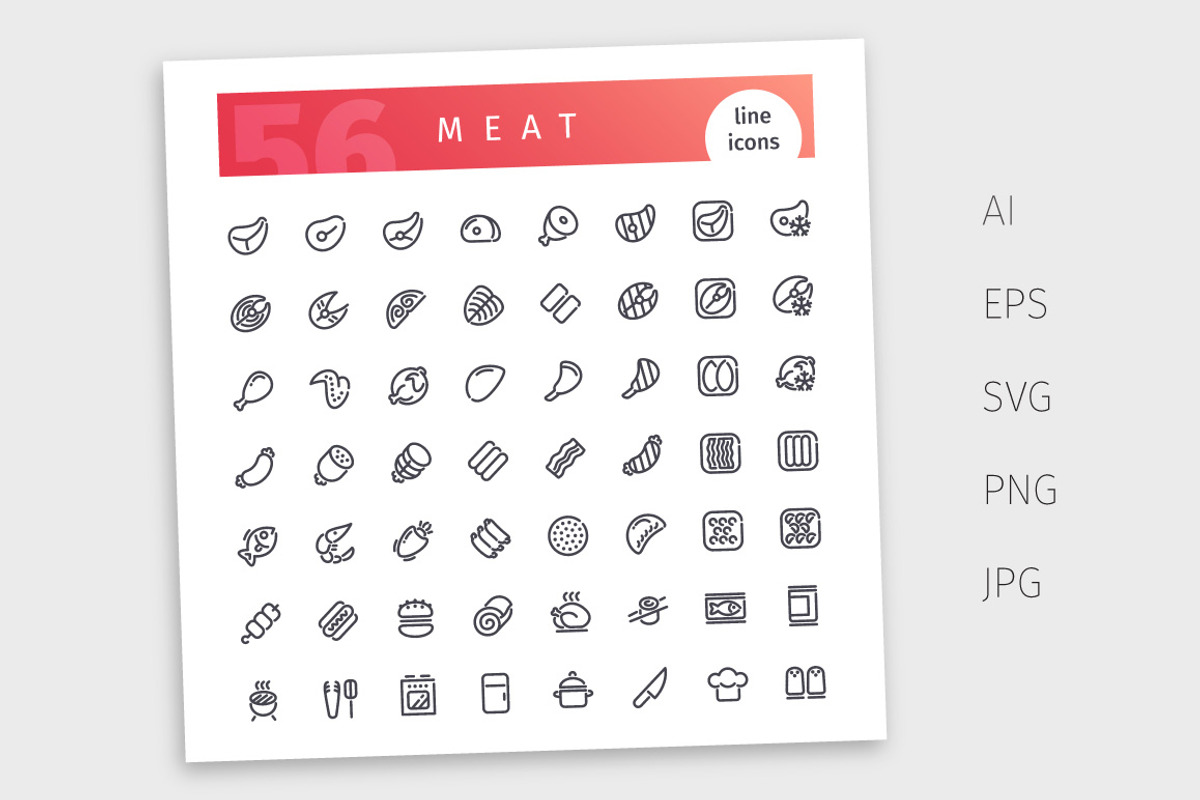 Meat Line Icons Set, an Outline Icon by Voysla's Shop (Photo 4 of 4)