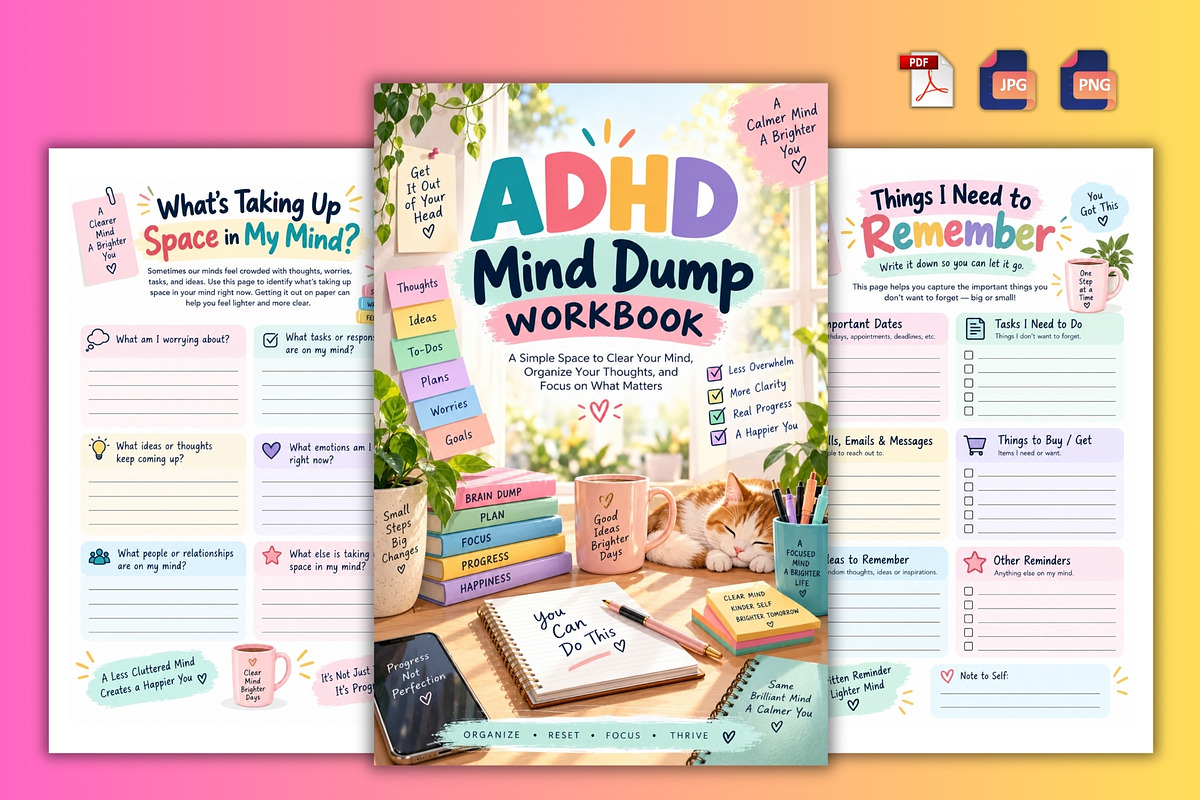 ADHD Mind Dump Workbook, a Stationery Template by Designmela01 (Photo 3 of 6)