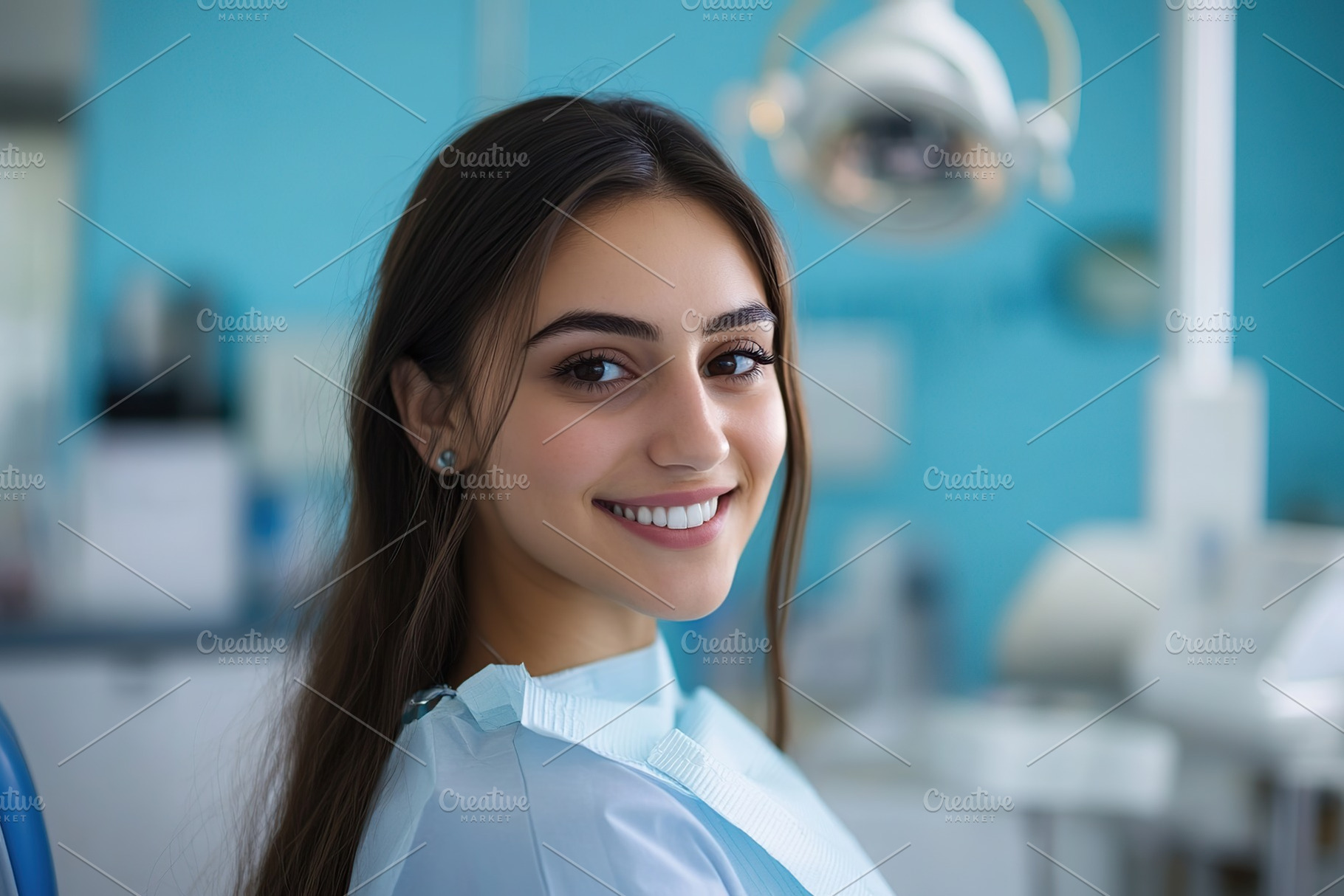Female dentist smiling in a bright dental clinic with a clean, modern backgroun, a Health & Medical Photo by AlyaAnd
