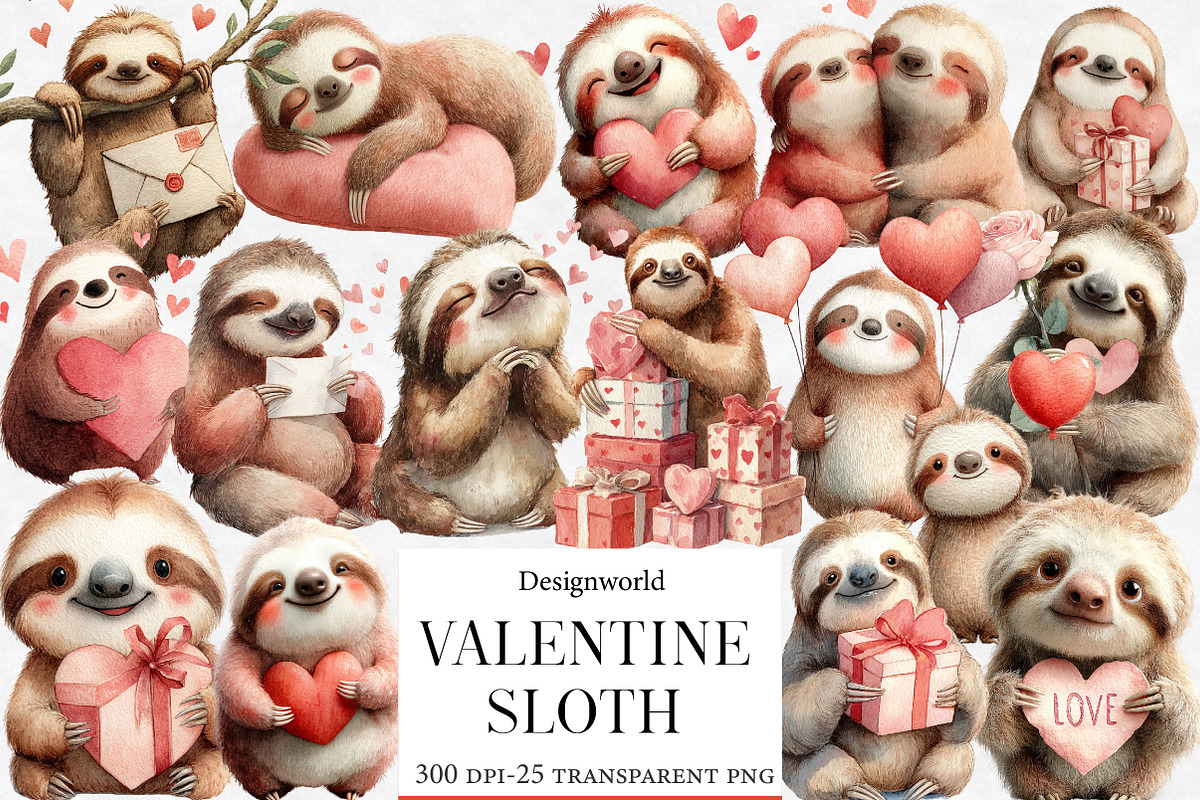 Valentine Sloth Clipart, an Illustration by Designworld (Photo 1 of 6)