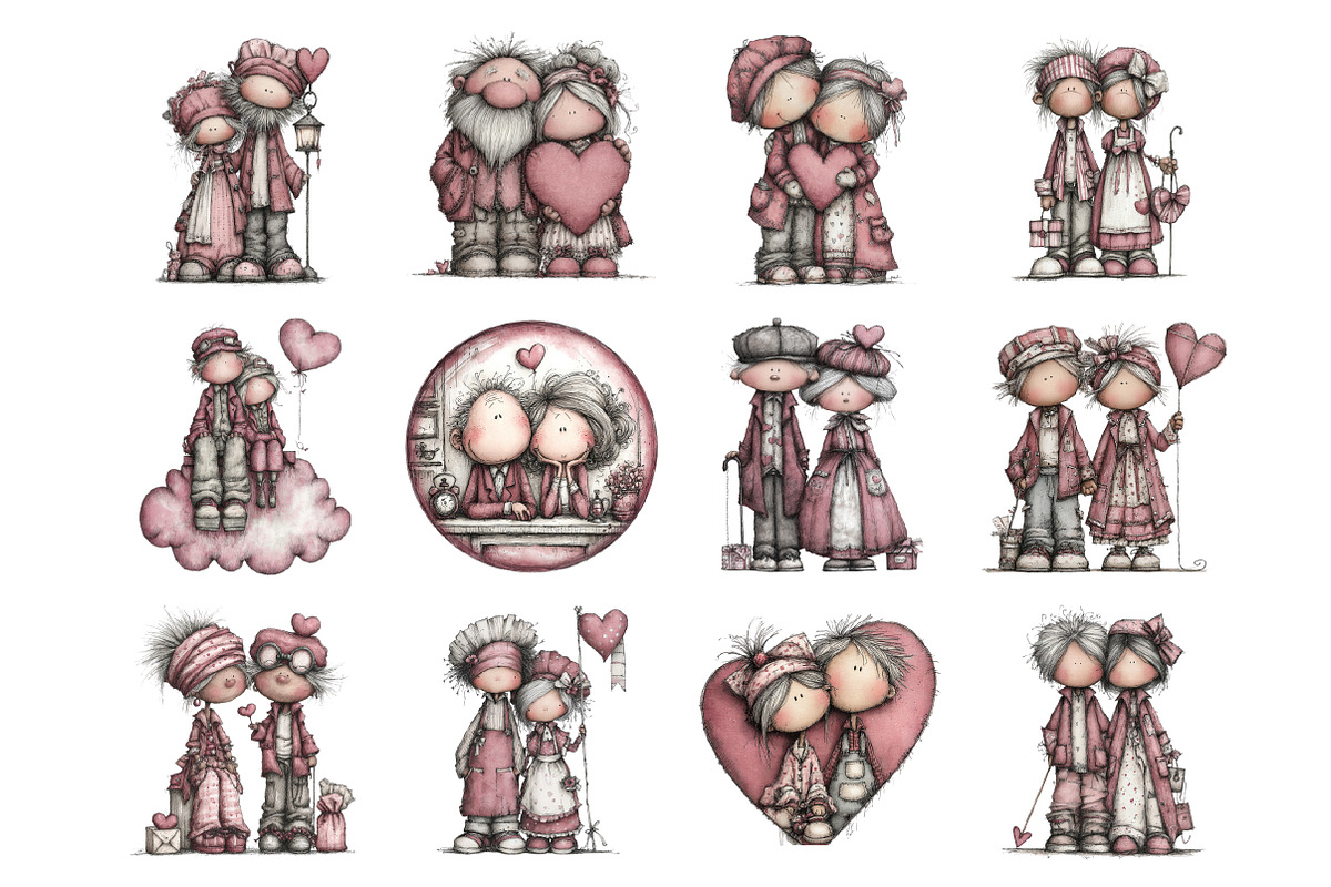 Quirky Valentine Old Couple Clipart, an Illustration by Design Market (Photo 2 of 3)