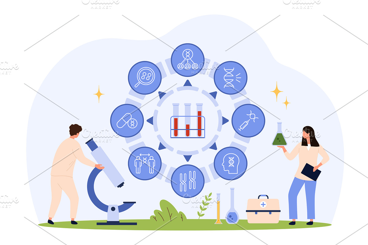 Genetic Testing and DNA Analysis, an Illustration by Flashvector