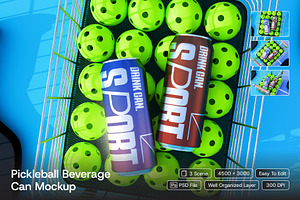 Pickleball Beverage Can Mockup, an Advertising Mockup by herutage
