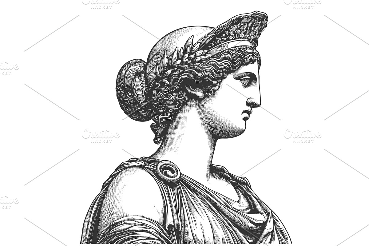 Greek goddess statue engraving, a Person Illustration by AlexArt