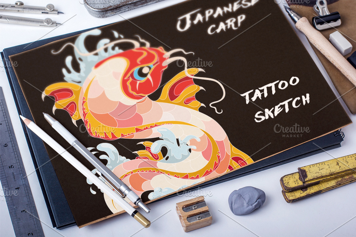 Tattoo illustration Japaneese carp