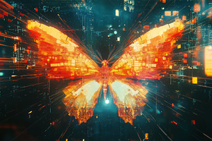 A vibrant, digitally rendered butterfly with glowing orange and white wings, se, an Animal Photo by Textures & Backgrounds