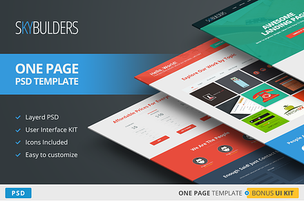 SkyBuilders One Page PSD Template, an UI Kit Template by SketoNeto