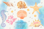 Sea Shells: watercolor set, a Background Graphic by Fortuna Venit (Thumbnail 2 of 6)